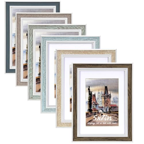 Daofary 5x7 Picture Frame Set of 6, vintage picture frames Rustic Farmhouse Photo Frame, Display 4x6 with Mat or 5x7 Witho...