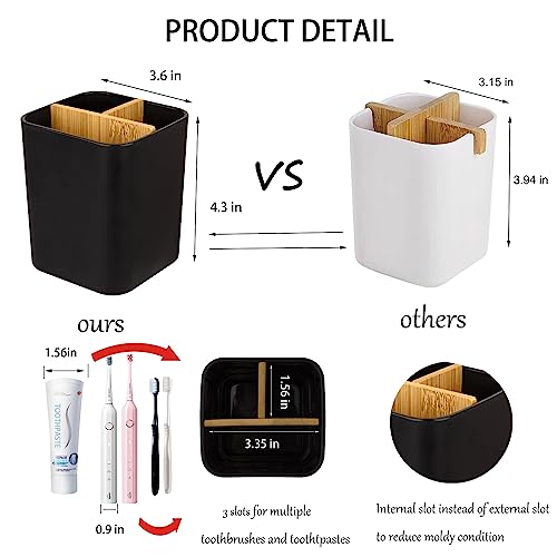 Bamboo Toothbrush Holder for Bathrooms, 3 Slots Toothbrush and Toothpaste Holder Bathroom Counter Organizer for Electric T...