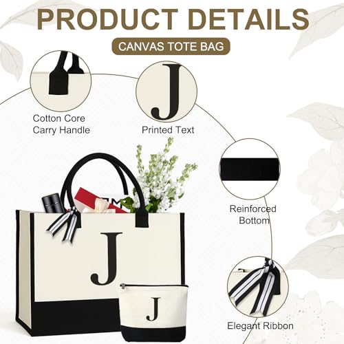 GENGBIN Personalized Canvas Tote Bag for Women Makeup Pouch Initial Beach Bag Removable Bottom Board for Travel Birthday