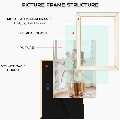 Frametory Enamel Picture Frame - 5x7 Gold Metal Edge White Enamel Picture Frame With Easel and Velvet Back for Tabletop Di...