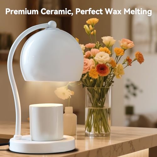 LunaForest Ceramic Candle Warmer Lamp with Timer Dimmer Fit for Candle Jars, Modern Design with 2 Bulbs, House Warming Gif...