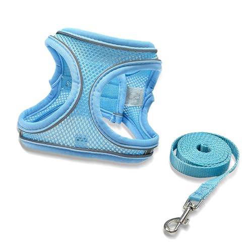 No Pull Dog Harness with Leash Set - Adjustable Reflective Step-in Puppy Vest for Small Medium Dogs & Cats, Blue M - Escap...