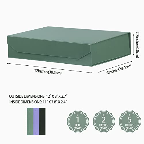 PACKGILO 5 Pack Green Gift Boxes with Lids - Small 12 x 8 x 2.7 Inches Clothes Gift Boxes for Presents and Shirts - Magnet...