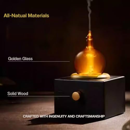 USMLMOOT Cordless Aroma Oil Nebulizer - Waterless Diffuser for Essential Oil with Glass & Wood, Rechargeable Portable Nebu...