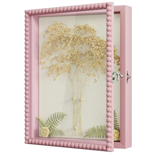 Love-KANKEI Shadow Box Frame 11x14, Deep Large Shadow Box Display Case with Unique Beads Door and Glass Window, Wood Memor...