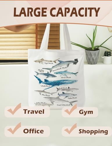 Supwhd Beach Tote Bag, Species of Sharks Canvas Tote Bags for Women
