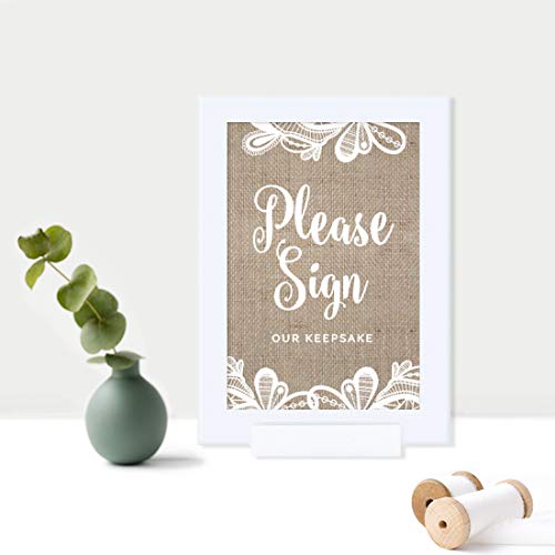 Andaz Press Burlap Lace Print Wedding Collection, Framed Party Signs, Please Sign Our Keepsake Table Sign, 4x6-inch, 1-Pac...