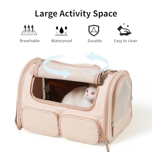 FUKUMARU Cat Carrier, 4 Mesh Windows Small Dog Carrier, 4 Storage Pockets Cat Travel Bag, Under 15 lb Airline Approved Pet...