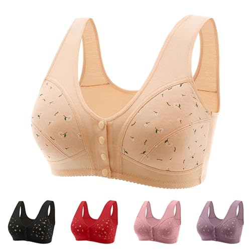 Daisy Bras for Older Women Front Closure Convenient Everyday Bras Mid Buttons Comfortable No Underwire Gathering Bras
