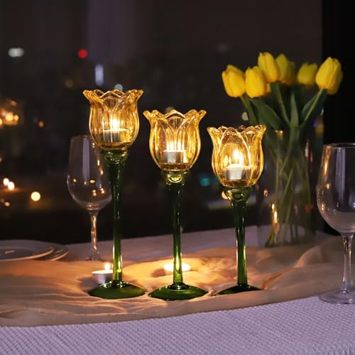 VOHO Yellow Tulips Candle Holders for Modern Home Decor, Bright Yellow Tealight Candle Holder Birthday Gifts for Women Fri...