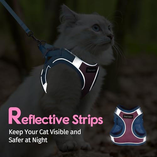Dooradar Cat Harness and Leash Set, Escape Proof Lightweight Kitten Harness, Soft Breathable Reflective Vest for Outdoor W...