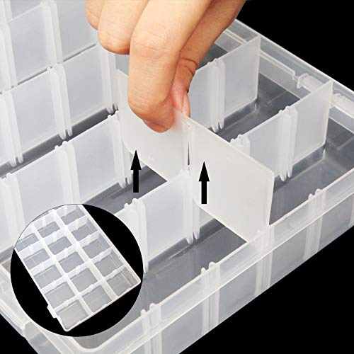5 Pack Plastic Jewelry Organizer Box 18 Big Girds Clear Storage Organizer Case with Adjustable Dividers Jewelry Storage Co...
