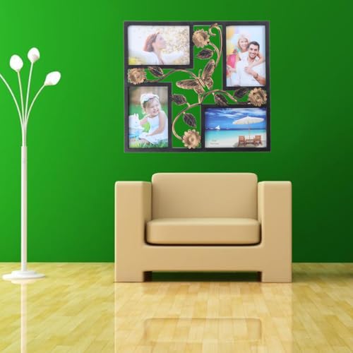ULTNICE Decorative 4 Opening Wall Hanging Photo Frame with 3D Flower Collage Design Resin Material Easy to Install 13.18X1...