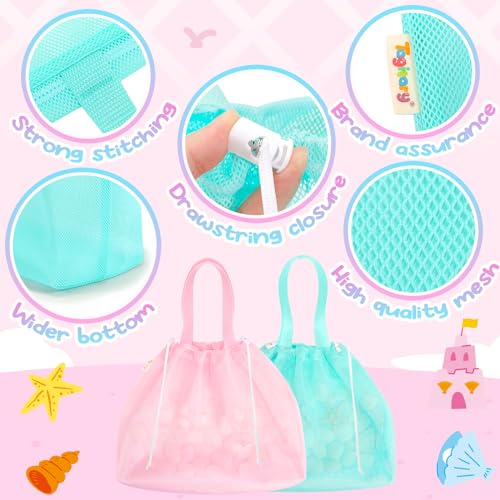 Tagitary Beach Toys Kids Beach Bag Tote with Drawstring, Pink Blue Mesh Bag Travel Beach Essentials for Kids Swim Pool Gym...