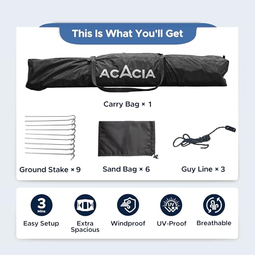 Acacia Beach Tent Sun Shelter | 4-Person Portable Camping Tent with UPF 50+ Protection | Easy Setup Pop up Sun Shade | 10×...