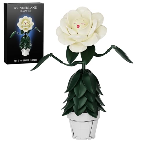 Wonderland Flower Building Block Sets, Ivory White Rose Flower Compatible with Lego, Home Decor Flowers for Adults, Girls,...