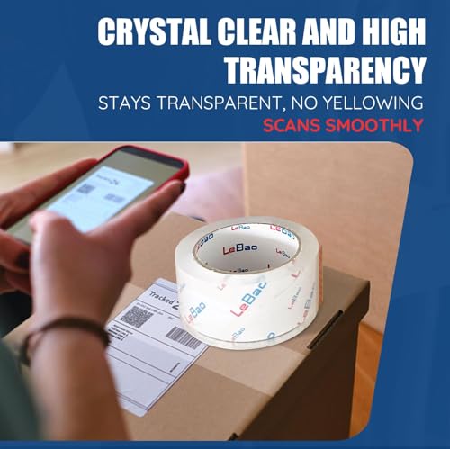 LeBao Clear Heavy Duty Shipping Packing Tape with Metal Dispenser, 6 Rolls 2.7 Mil Thick Ultra Strong Packaging Tape Refil...