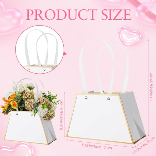 Noveread 24 Pcs Mother's Day Floral Gift Bags Bulk Portable Flower Bouquet Wrapping Paper Bag with Handle Waterproof Flori...