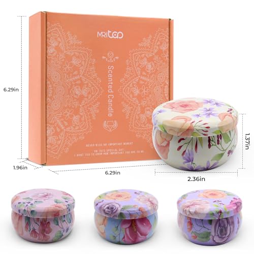 Scented Candles Gift Set for Women 4 Pack Soy Wax Candles with Dried Flowers Reusable Tin Aromatherapy Relaxation Gift for...