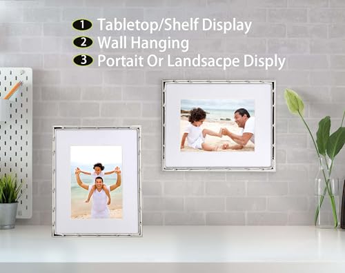 YiPinYin 8x10'' Bamboo Detail Designs Silver Metal Picture Frame with Mat for 5x7'' Set of 2,Narrow Silver Plated Photo Fr...