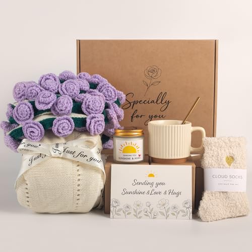 Get Well Gifts for Women, Flower Bouquet Blanket Gift Baskets, Care Package, Self Care Gifts, Thinking of You Gifts for He...