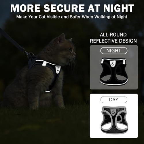 SCENEREAL Cat Harness and Leash Set Escape Proof, Adjustable Soft Air Mesh Kitten Harnesses for Girls Boys Small Medium Bi...