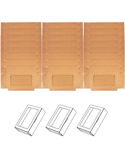 qiqee 50Pcs Brown Cookie Box with Window 9x6x2.5 inch Pastry Macaron Bakery Box For Packaging