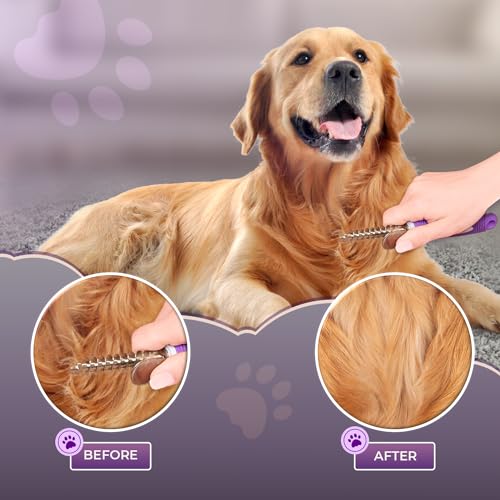 GENPEPADO Dematting Undercoat Rake Comb for Dogs & Cats with Long 2.5-In Stainless Steel Safety Blades for Removing Knots,...