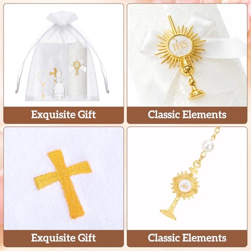 Conelist 5 Pcs Baptism Candle Set for Boys and Girls Christening Set Baptism Kit with Towel Candle Holy Bottle Mini Rosary...