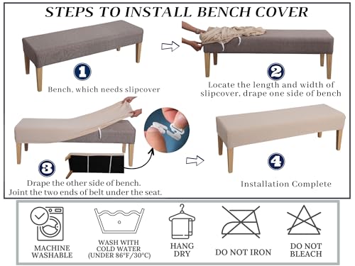 SPRINGRICO Stretch Dining Bench Cover, Removable Bench Slipcover Washable Bench Seat Protector Rectangle Bench Cover for D...
