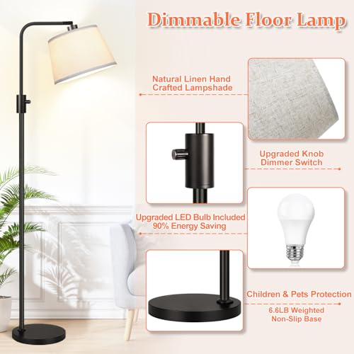 【Upgraded】 Dimmable Floor Lamp, 1000 Lumens LED Edison Bulb Included, Arc Floor Lamps for Living Room Modern Standing Lamp...
