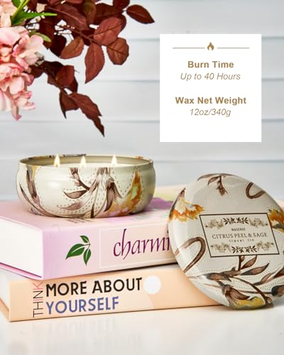M&SENSE 3 Wick Soy Candles for Home Scented, 12oz Citrus & Sage Scented Aromatherapy Candle for Stress Relief, 40 Hour Bur...