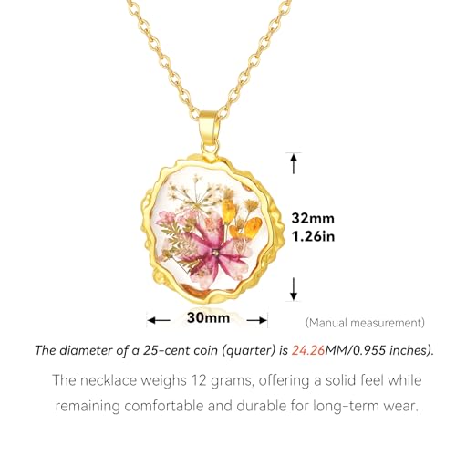 Hefestus Birth Flower Necklaces for Women,1-12 Month Real Pressed Flower Necklace,Boho-Style Personalized Jewelry, Handmad...