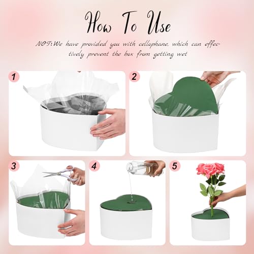 Nuenen Heart Gift Boxes with Lid & Floral Foam Set, Flower Gift Box with Clear Cellophane 9.8 x 9 x 5 Inches for Mother's ...