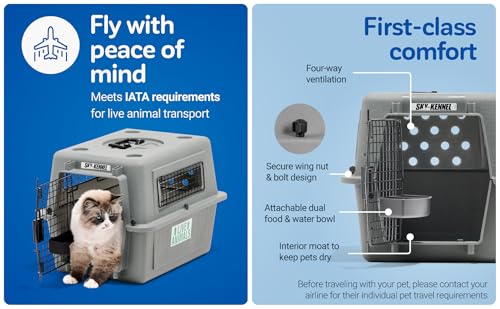 Petmate Sky Kennel For Air and Travel Airline Compliant Dog Crate for Smaller Dog Breeds or Pets up to 15 lbs, Heavy Duty ...