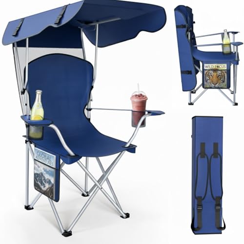 CozyBox Portable Folding Camping Chairs with Canopy Shade, Beach Chair for Adults, Durable Weather Resistant 600D Oxford C...