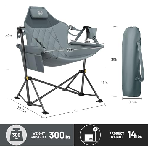 Timber Ridge Hammock Camping Chair with Adjustable Backrest, Heavy Duty Folding Hammock Chair Supports 300lbs, Portable Ha...