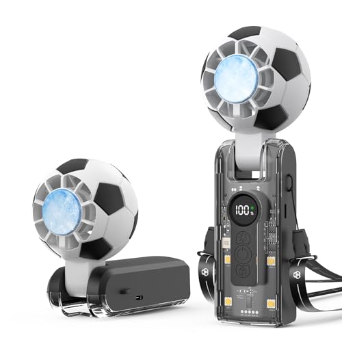 Hiluckey Portable Handheld Turbo Fan with Ice Cooling, 5 Gear Wind, 3 In 1 Soccer-Shaped Mini Personal Fan, 6000mAh Rechar...