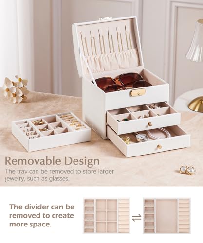 Homde Girls Jewelry Box with Lock: 3 Layer Organizer with Removable Tray - Storage for Ring Necklace Earring - Birthday & ...