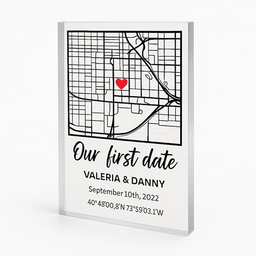 NEXT DAY SHIP Custom Our First Date Map Block - Couples Map, Where It All Began, Gift for Her, Acrylic Plaque, Custom Loca...