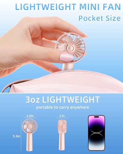 Handheld Fan, Portable Mini Fan 3 Speeds, 1800mAh Personal Small Hand Fans Battery Operated for Makeup Eyelash, USB Rechar...