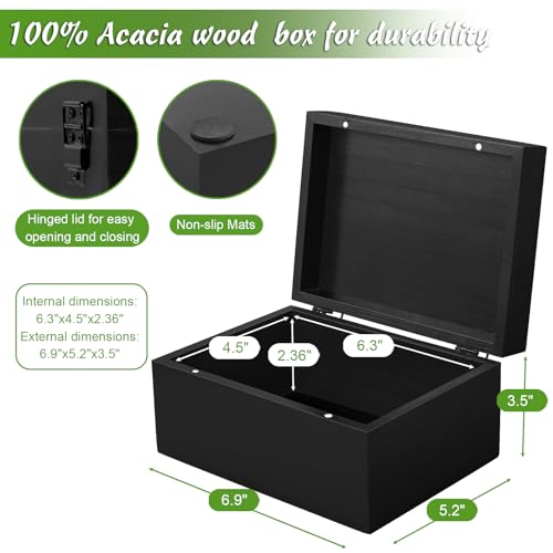 DRASTAR Small Keepsake Box, Black Wood Memory Box with Hinged Lids, Wooden Jewelry Storage Box,3x5, 4x6 Decorative Card Bo...