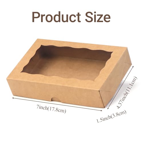 RomanticBaking 50 Pack DIY Assembly Brown 7 x 4 3/8 x 1½ inches Cookies Boxes BakeryTreat Boxes Packaging for Macaron Choc...
