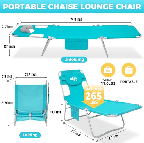 #WEJOY Folding Tanning Chair with Face Hole, 5 Positions Face Down Beach Lounge Chairs with Pillow for Outside Sunbathing ...