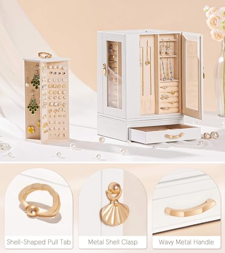Enthralite Jewelry Box large for Dresser: Women Necklace Ring Storage Organizer with Compartments - Elegant Earring Holder...