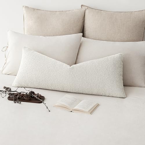 Foindtower Decorative Textured Boucle Throw Pillow Covers Accent Solid Pillow Cases Neutral Long Body Lumbar Couch Cushion...