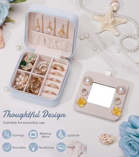 Enthralite Travel Jewelry Box for Gift: Traveling Jewelry Case for Girls Women - Mini Organizer for Necklaces Earrings Blue A