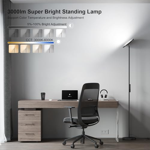 SUNMORY Floor Lamps for Living Room, 32W/3000LM Super Bright LED Floor Lamp with Remote Control, 69" Tall Standing Lamp wi...