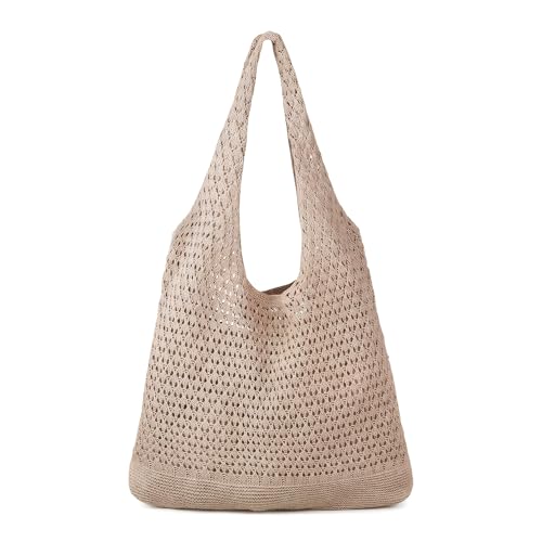 baotongle Crochet Beach Tote Bag for Women Knit Boho Aesthetic Summer Vacation Bag Large Casual Shoulder Handbag for Travel