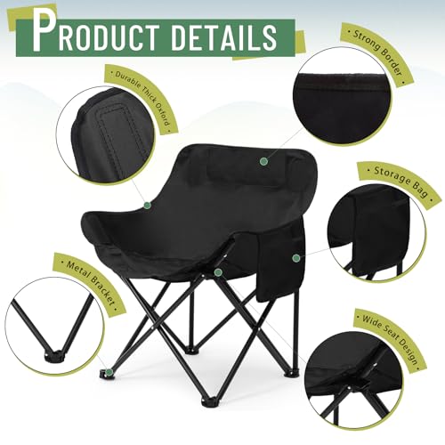 Seeloowy 2 Pack Compact Camping Chairs Portable Folding for Outside with Carry Bag Lightweight Moon Chairs for Travel Picn...